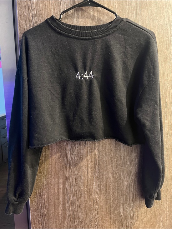 Sweaters - Women's Black Cropped Sweatshirt with 4:44 Embroidery